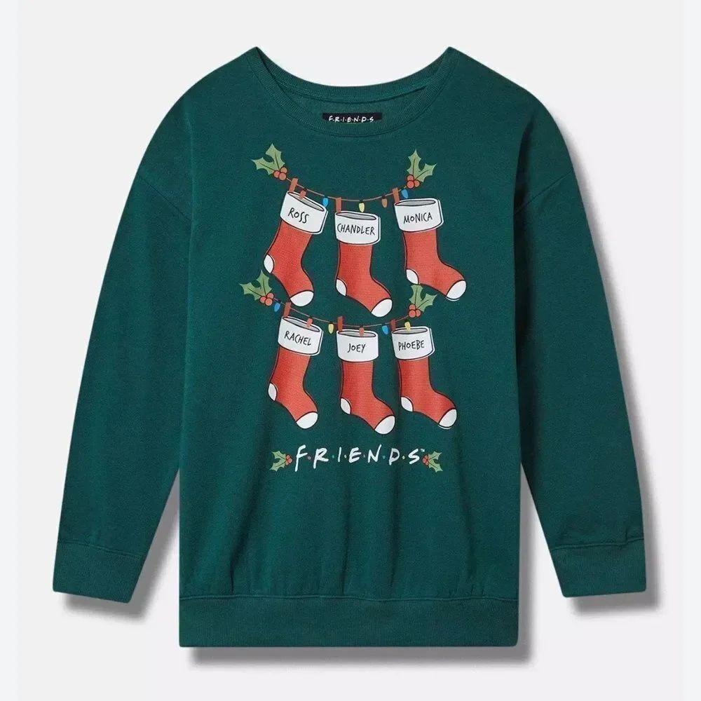 Friends Women’s Green Xmas Crewneck Sweatshirt(Size Medium)
